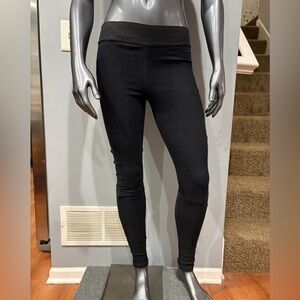 GOLDSIGN Black High-Waist Suede Leather Leggings